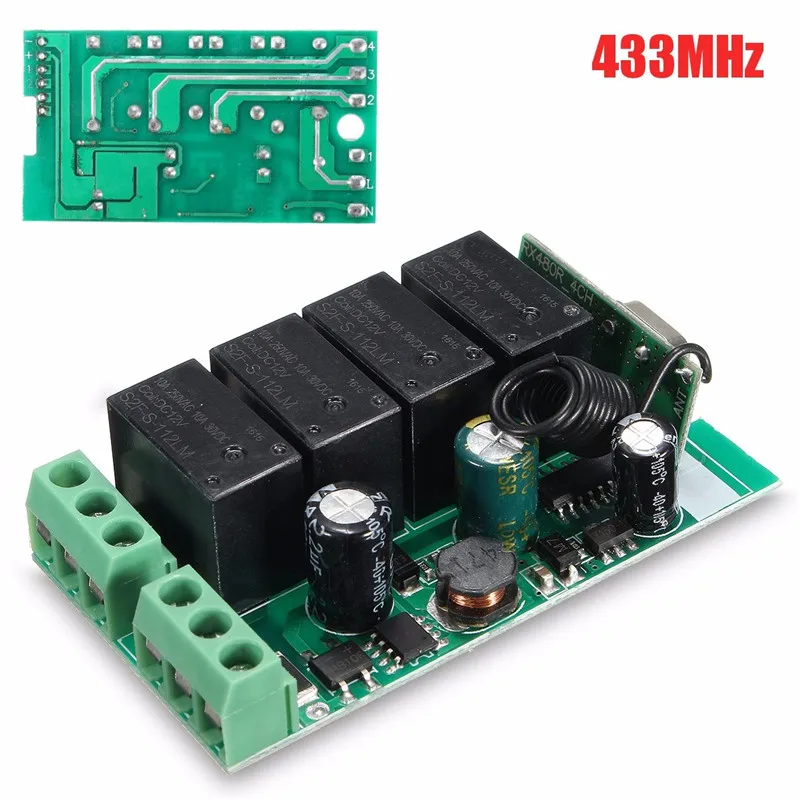 

220V 4 Channel Wireless Relay RF Remote Control Switch DC 12V Relay Switch 433MHz