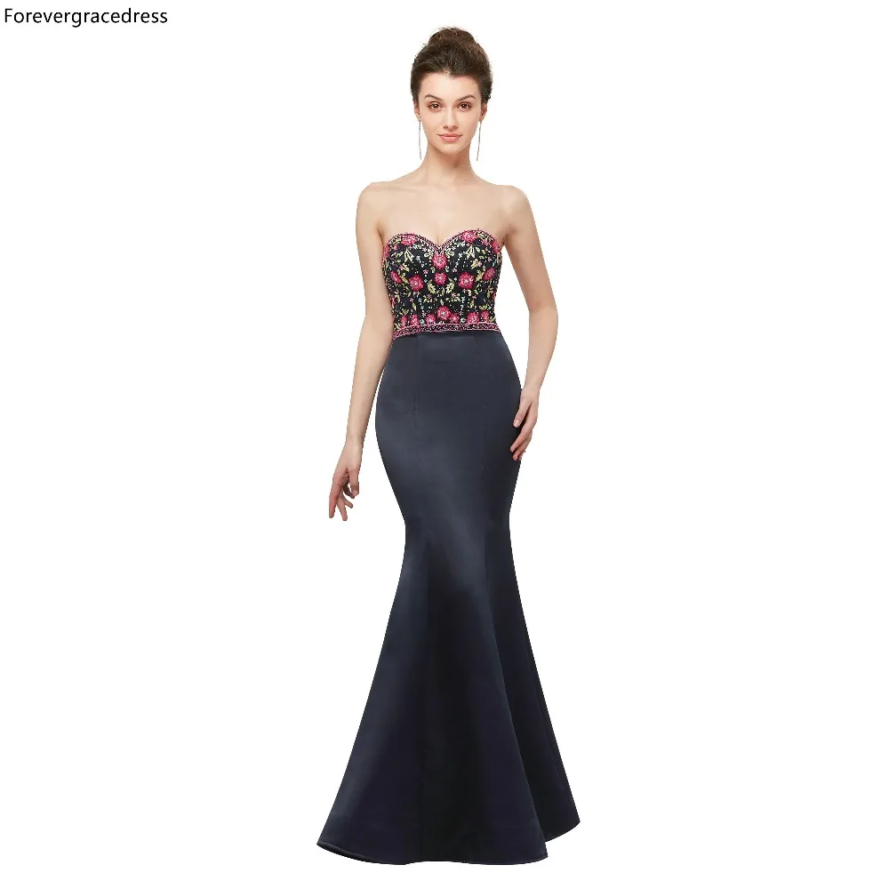 

Forevergracedress Black Color Evening Dresses 2019 Elegant Mermaid Sweetheart Formal Party Gowns Plus Size Custom Made