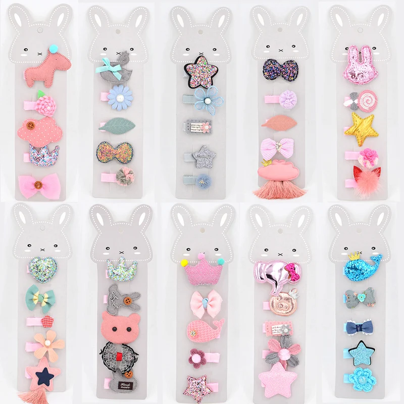 

5Pcs/Set Kids Baby Hair Clips Children Girl Bows Crown Hairpin Haarbandjes Baby Clips Hair Accessories Barettes Fille Enfant