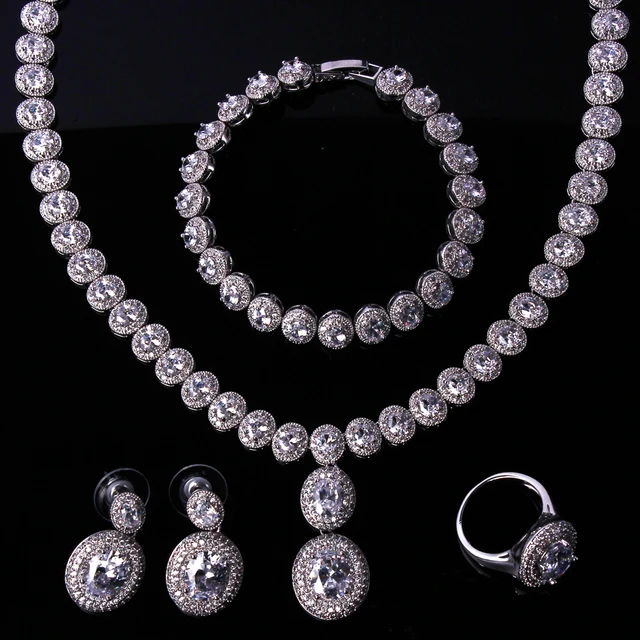 Bridal Jewelry Sets White Gold Filled Necklace Set 4pcs Bridal Jewelry Sets White Gold Filled Necklace Set 4pcs Of Earrings Bracelet And