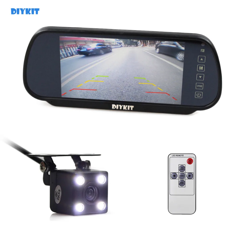 DIYKIT Wired 7 inch TFT LCD Display Car Mirror Monitor + LED Color
