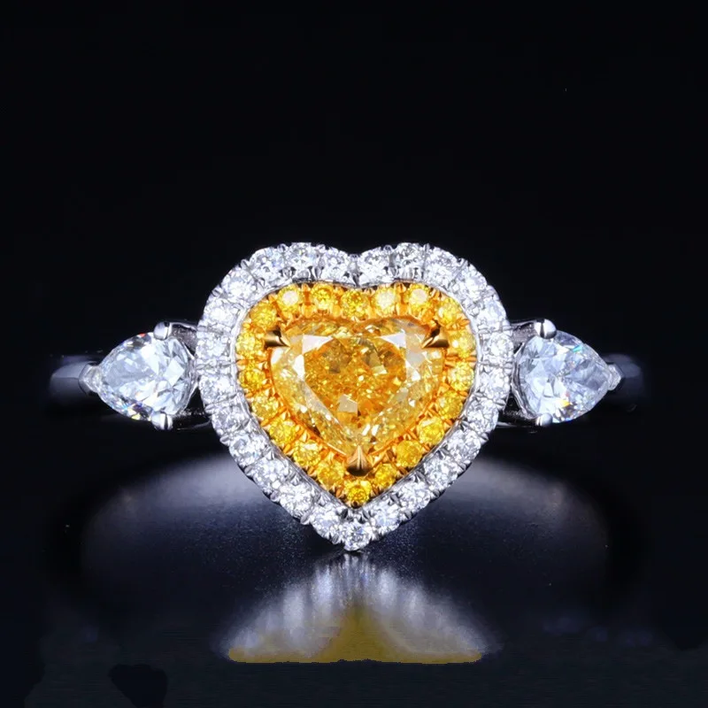 

Romantic Charm Heart-shaped Yellow Crystal Zircon Rings for Women Luxury Elegant Inlaid Shiny AAA Cubic Zirconia Rings Jewelry