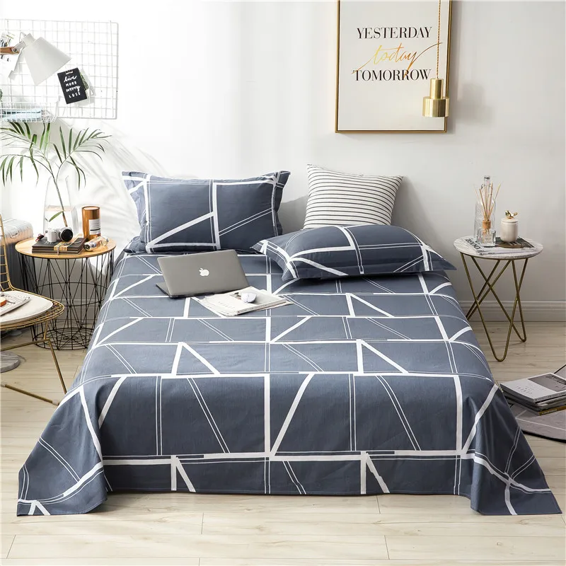 Blue White Rectangle Pattern Bedding Sets Flat Sheet Single Double Bed Sheets Bedroom 250X270CM 5 Size | Дом и сад