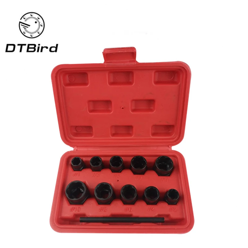 

11Pcs Nut Bolt Removers Set 9-19MM Locking Wheel Bolt Nut Stud Extractor Twist Socket Set Threading Hand Tools Kit With Box