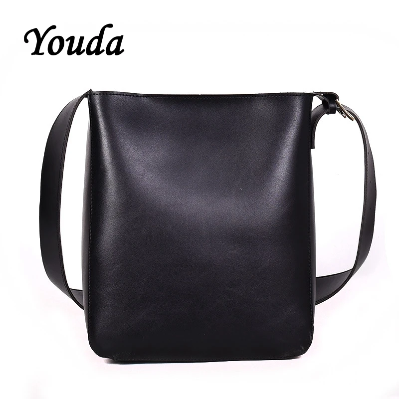 

Youda Korea Retro Simple Messenger Bag Wide Shoulder Strap Hong Kong Style Large Capacity One Shoulder Bucket Bags Shopping Tote