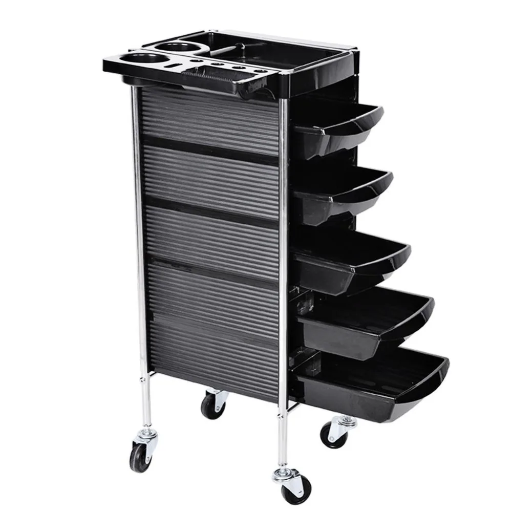 

Hair Salon Instrument Storage Cart Adjustable Height Trolley Beauty Tools with 5 Drawers Styling Accessory