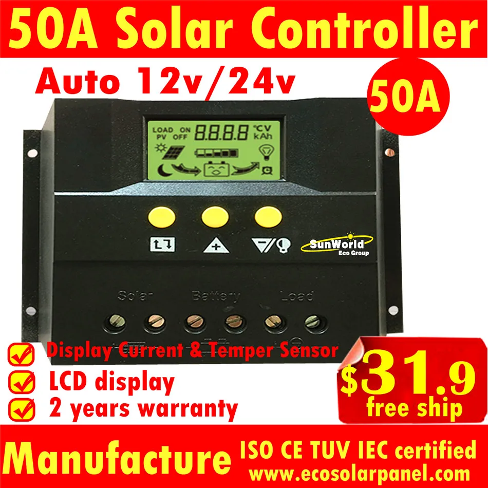 12V/24V 40A Auto Solar Regulator Solar Charger Controllers LCD Display
