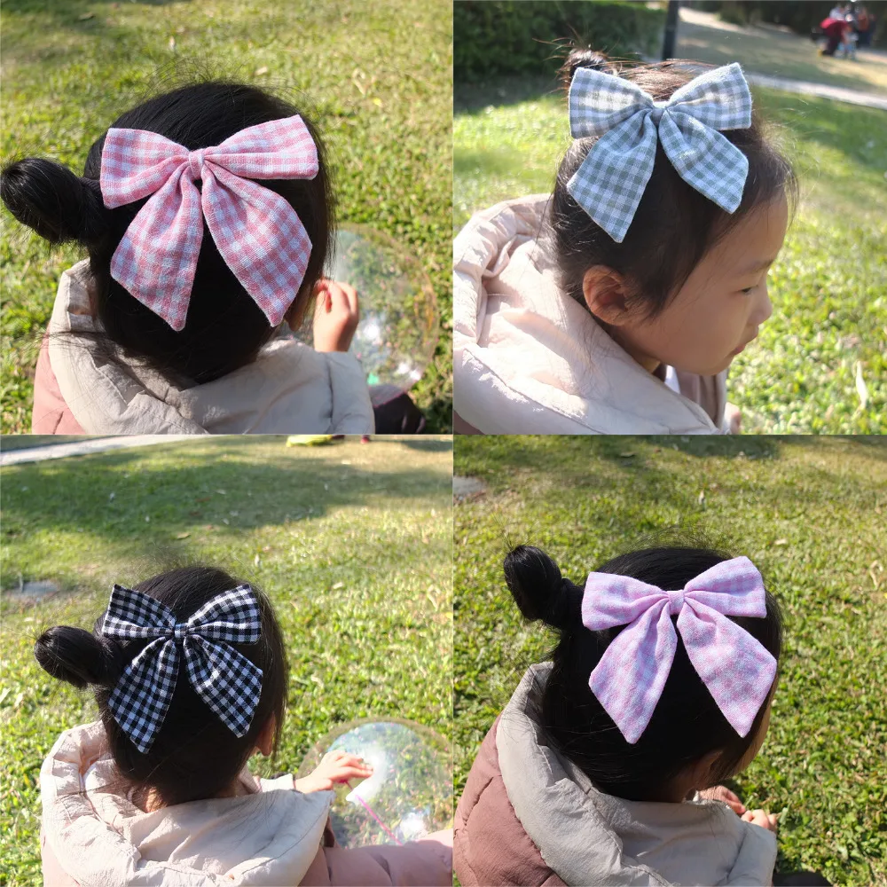 

4 pcs Plaid Fabric Bows Hair bow Hair Clips Checks Pattern Sailor Bow Clips Hairpins Hairgrips Girls Women Hair Accessories