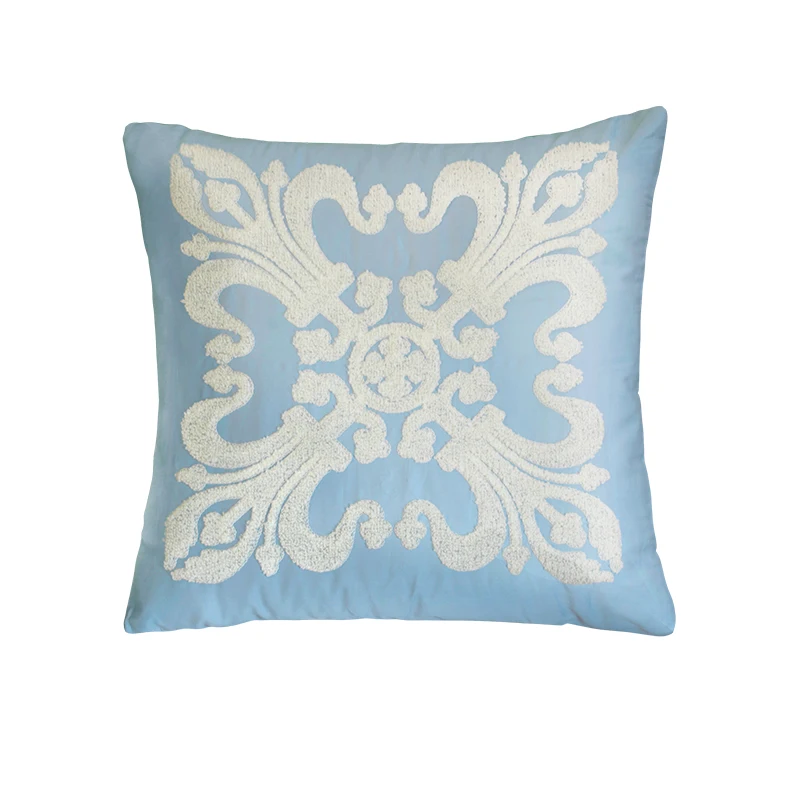 100 cotton embroidered pillowcase, 300TC blue European style square