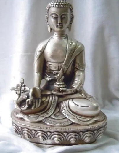 

R0722 Details about 8" Tibet silver carved Buddhism apothecary buddha Sculpture statue (B0328)