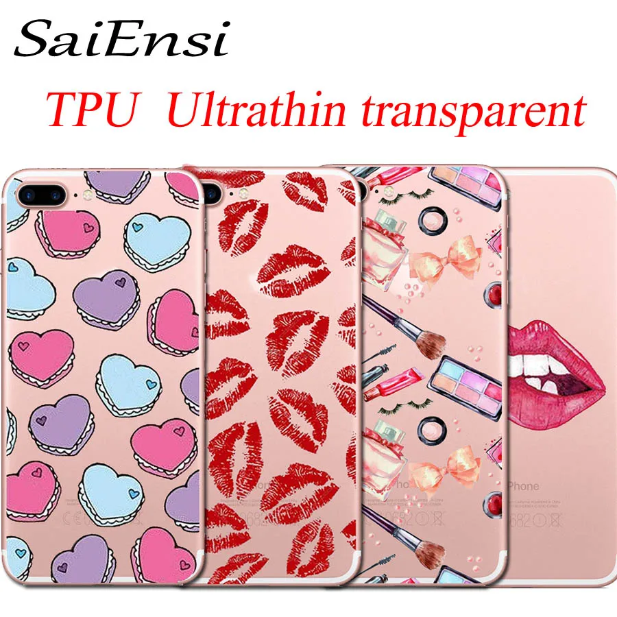

for iphone 7 7plus case Red lips Makeup Transparent soft TPU cases for apple iphone 5 5S 6 6S 8 plus X XS XR MAX Back cover
