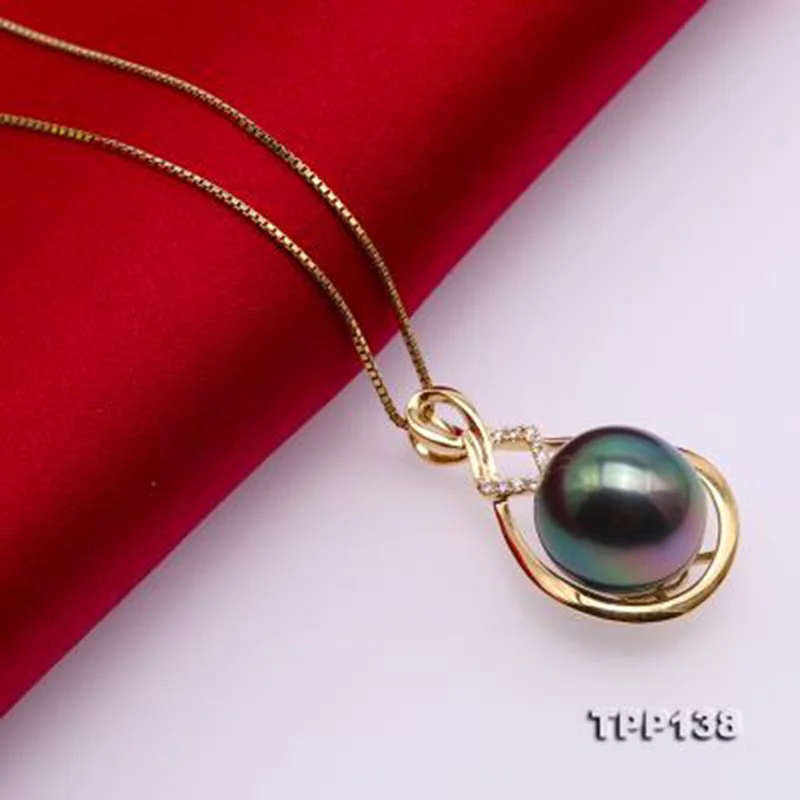 JYX изящный кулон 18K золотой круглый 11 5 мм павлин зеленый Tahitian культивированный