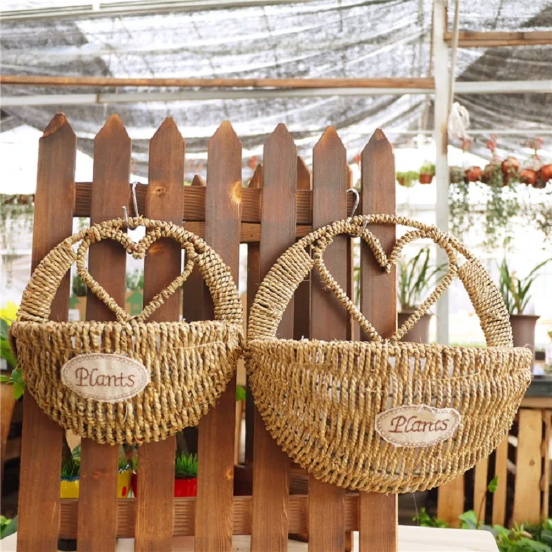 

1/2pcs Wall Hanging Wicker Flower Basket Flower Nursery Pot Planter Vase Rattan Storage Basket Container Home Garden Wall Decor