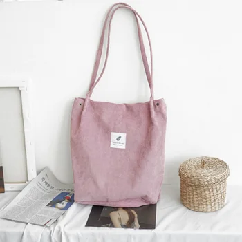 

Women Shopping Bags Ladies Corduroy+Cotton One Shoulder Bags Girls School Bags Women Big Capacity Beach Eco Folding Bag