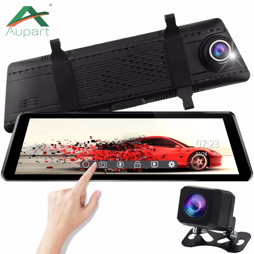 

car dvr dashcam full hd 1080P 10" Touch Screen stream media car camera automovil G-sensor video registrator dual dash cam adas