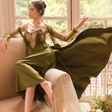 Hoyyezen новая сексуальная Длинная атласная ледяная шелковая перспективная розовая ночная рубашка и Ночная рубашка на подтяжках