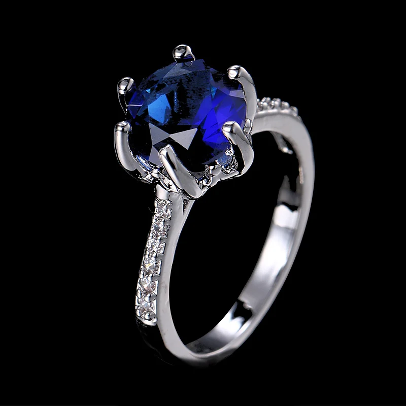JY высококачественные элегантные 2ct большие чешские камни кольца 6 зубец Свадебное обручальное кольцо женские модные ювелирные изделия AR103 - Цвет основного камня: Blue