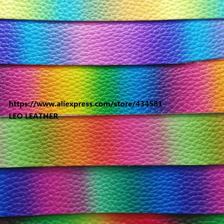 

Rainbow Leather, Embossed Litchi Grain Synthetic Leather Fabric for shoes handbags sofa bows and DIY Accessoires Fabric P1209