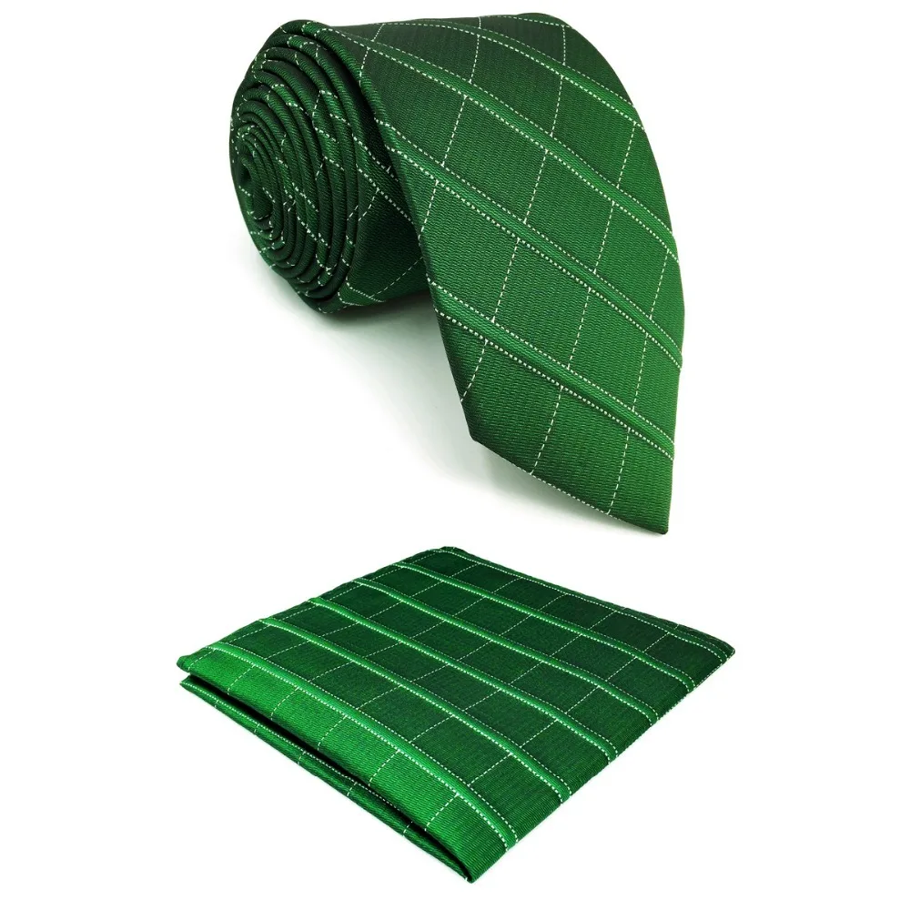 D28 Deep Green Checkes Silk Mens Necktie Wedding Fashion Extra long size 63" Classic Dress Ties