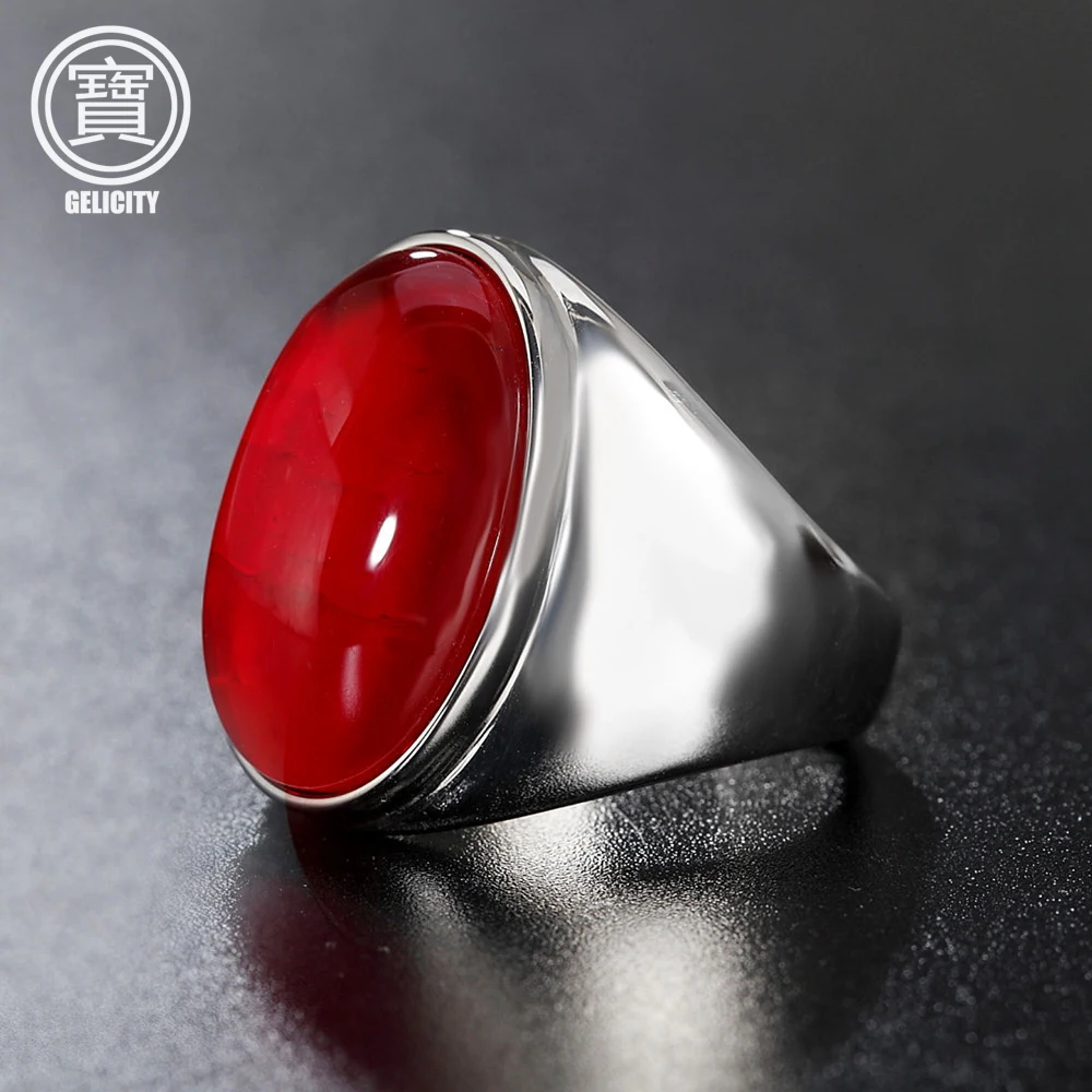 

GELICITY With Gift Pocket Titanium Steel Ring Inlay Coffe&White&Blue&Red&Green Stone 1PC Stylish Ring For Men&Women Juweel
