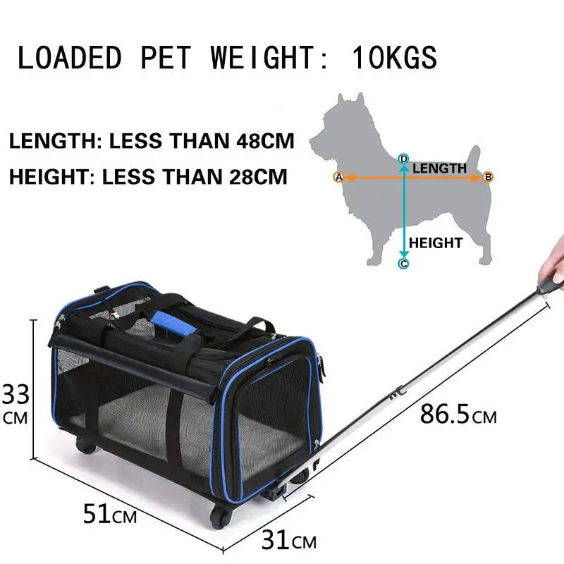 Складная Большая Собака Кошка дышащий багаж на колёсиках чемодан из материала Оксфорд колесо перемещение питомник переноска на тележке Домашние животные Дорожная сумка на колесиках