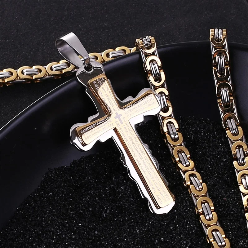 Крест Иисуса Христа, ожерелье s для мужчин, нержавеющая сталь, древняя Византийская цепь, Рождественская Библейская подвеска, мужские ювелирные изделия