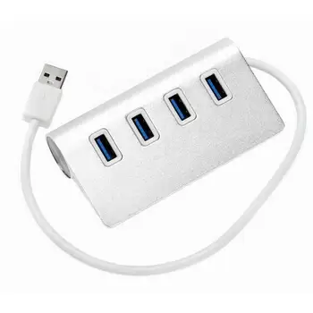 

Silver Mini 4 Port HUB USB 3.0 Aluminum LED High Speed Splitter Adapter Hub with Cable