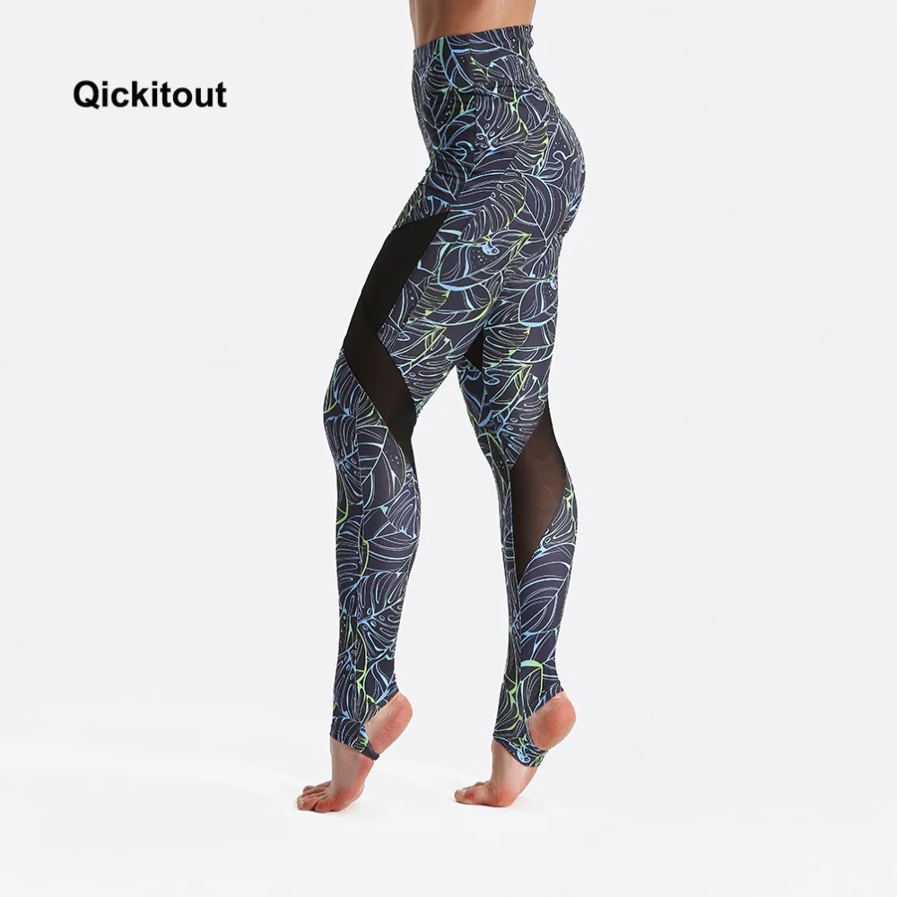Qickitout Модные дышащие штаны с принтом быстросохнущая Спортивная одежда для женщин фитнес пуш-ап Молния узор сетчатые леггинсы