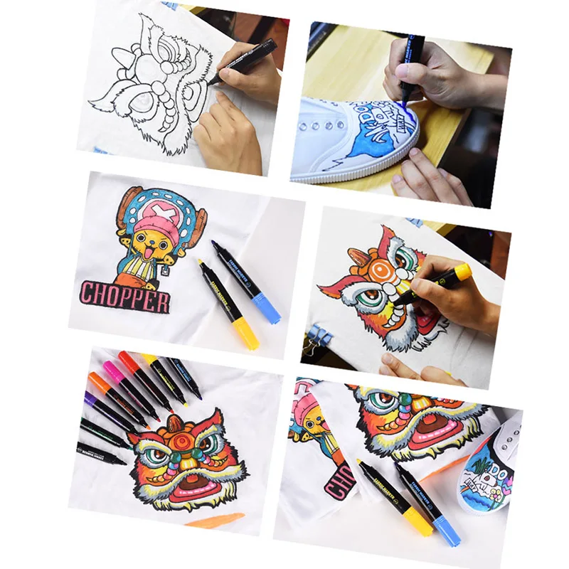 

8pcs/set Permanent Cloth Markers DIY Design Graffiti Art Marker For Student Round Head Sketching School Office Art Supplies