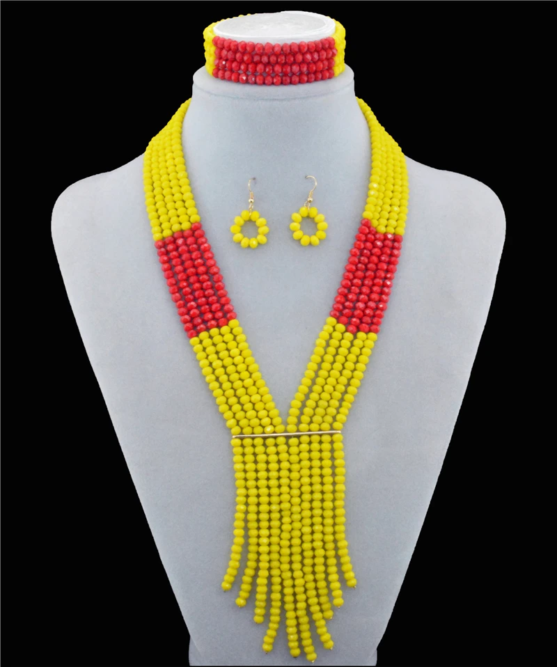 

2016 Fashion Mix Color Gold Red african crystal beads necklace set nigerian wedding african beads jewelry set Free shipping