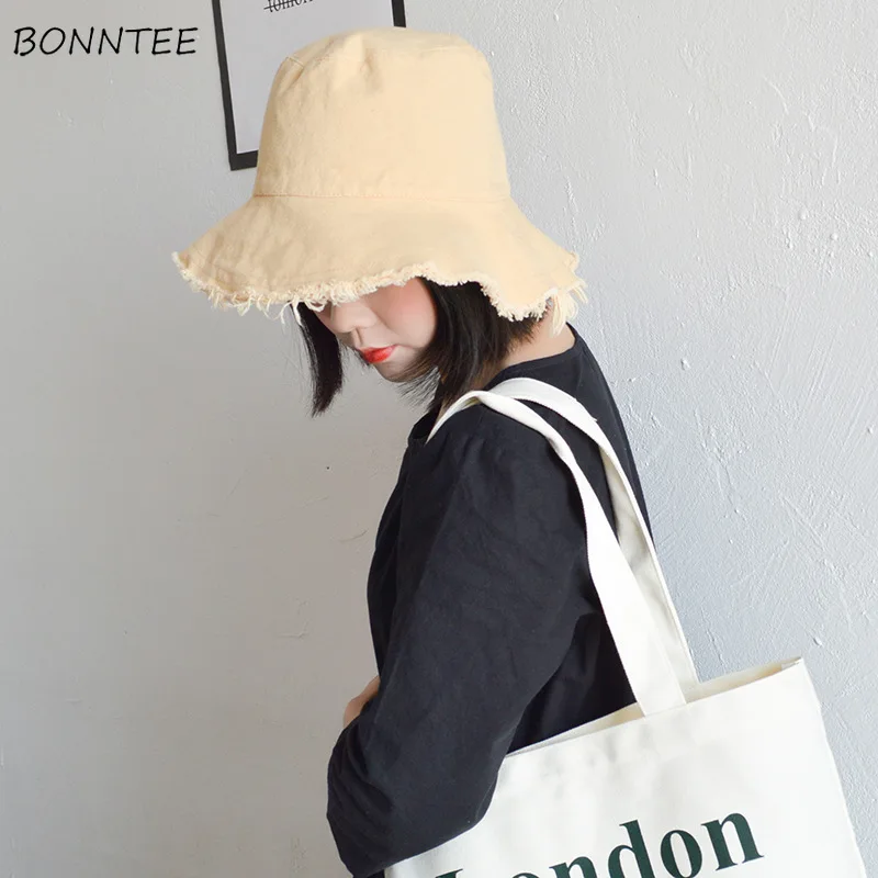 

Bucket Hats Women Retro Lady Elegant Tassel Sun Shading Simple Solid Folding Fisherman Hat Womens Japanese Style All-match Chic