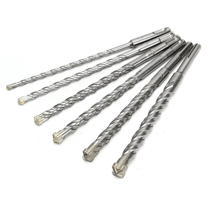  210mm 6/8/10/12/14mm SDS Plus Crosshead Twin spiral Hammer Drill Bits Woodwork Twist Round Shank Tw