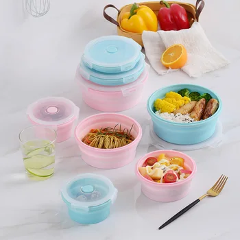 

Silicone Foldable Round shape Lunch Box Folding Salad Bowl Food Box Container Round shape Tableware BPA Free