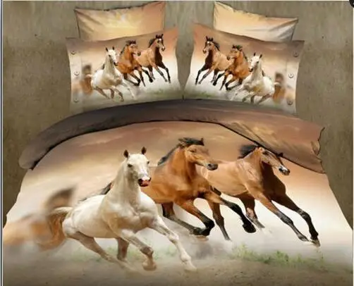 

3D big picture with horse printed bedding duvet cover 4pcs with sheet and pillowcase