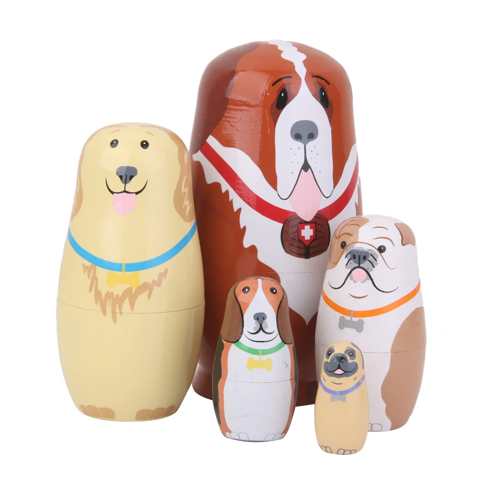 Buy 5pcs Set Russian Wooden Nesting Dolls Dogs
