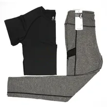 RealLion, комплект для йоги, женская блузка, черная, короткий рукав, рубашка, штаны, для бега, тренировочный, спортивный, двухсекционный костюм, женский комплект одежды