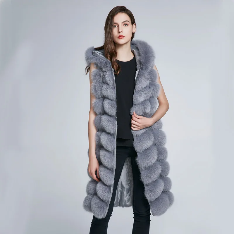 Winter Women's Fur Coat Fox Fur Coat Natural Fur Coat Genuine Leather Coat Feather Warm Stripe Discount Cap 2018 New HFLM-90C
