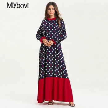 

Women O Neck Patchwork Dress Casual Maxi 4XL Dress With Long Sleeves Navy Arabian Robe Loose Female dress Middle Eastern dress