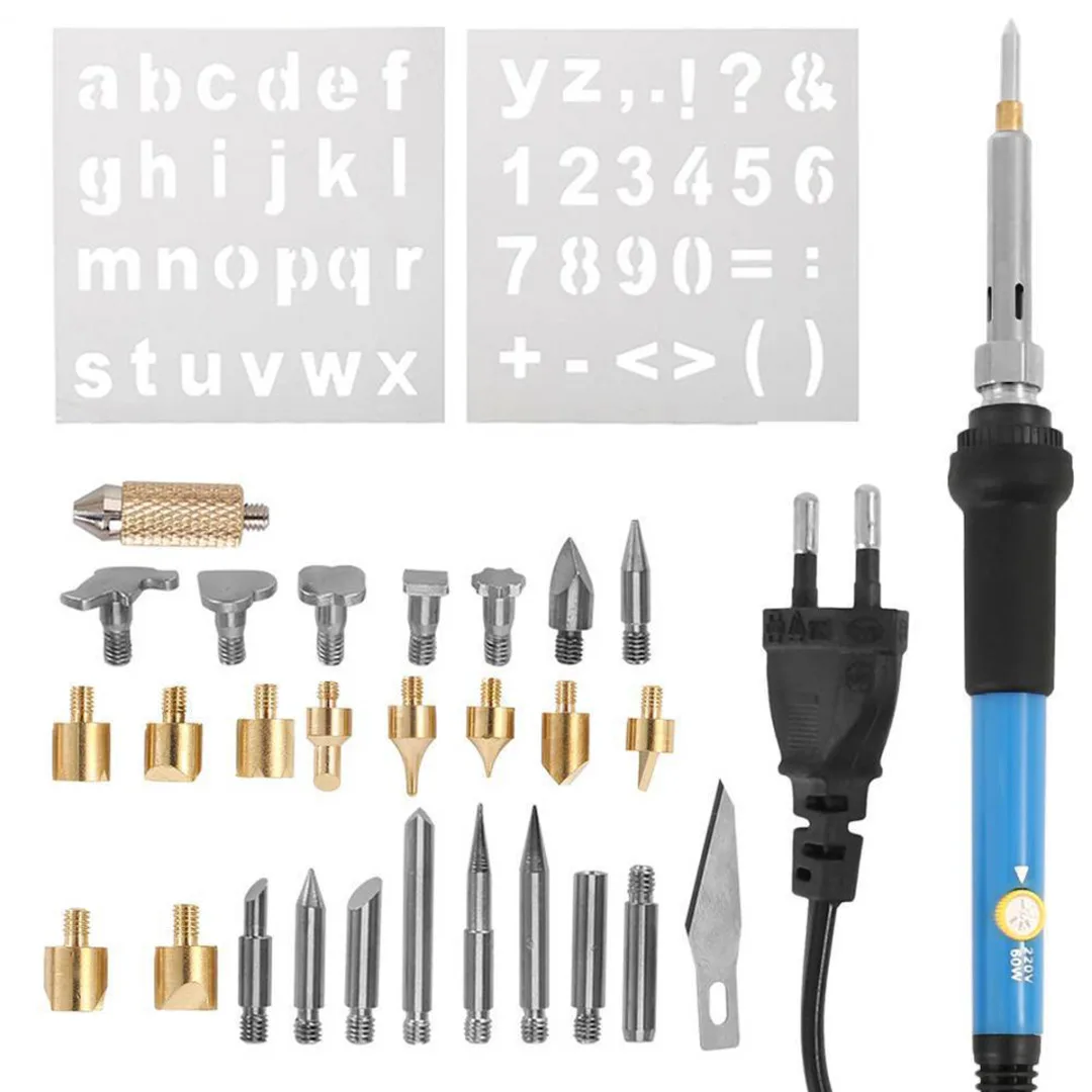 Mayitr 28pcs/set Adjustable Wood Burning Pen Set Soldering Iron Carving Pyrography Tool Soldering Welding Tips Kit 220V 60W