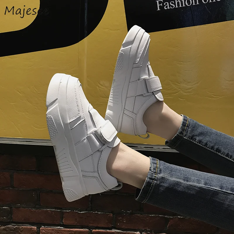 

Vulcanize Shoes Women Korean Style All-match White Thick Bottom Sneaker Womens Leisure Hook&Loop Classic Chic Non-slip Female