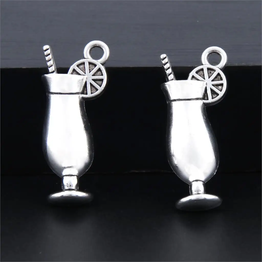 

10Pcs Antique Silver A Cup Of Fruit Juice Charms Bartender Drink Pendant Making Jewelry Necklaces Wholesale 28X11mm A3189