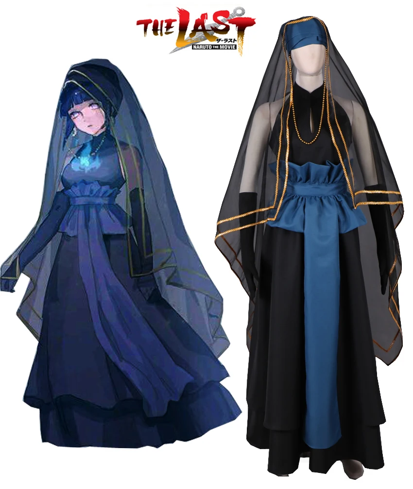 

S-3XL Anime Naruto Cosplay Hyuga Hinata Halloween Cos Woman Man Cartoon Cosplay Black Wedding Dress Costume