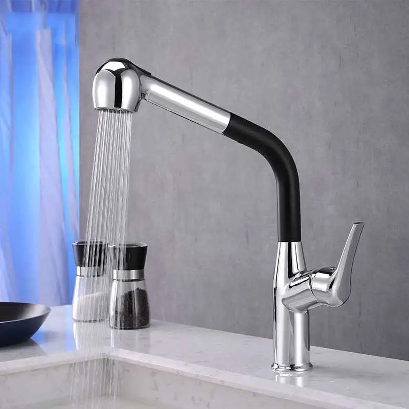 Singel Hole Pull Down Kitchen Faucet,Rotating Universal Direction Arc Single Handle Kitchen Sink Faucet with Pull Out Sprayer.