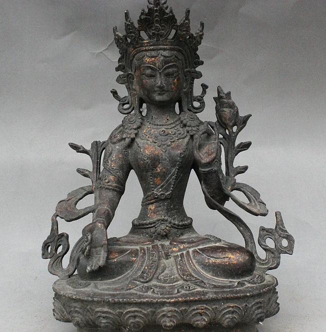 

11" Old Tibet Royal Buddhism Bronze Gilt Statue White Tara Goddess Buddha Statue