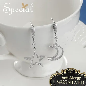 

Special Fashion Asymmetrical Design Drop Earrings 925 Sterling Silver Star & Moon Earrings Jewelry Gifts for Women S1695E