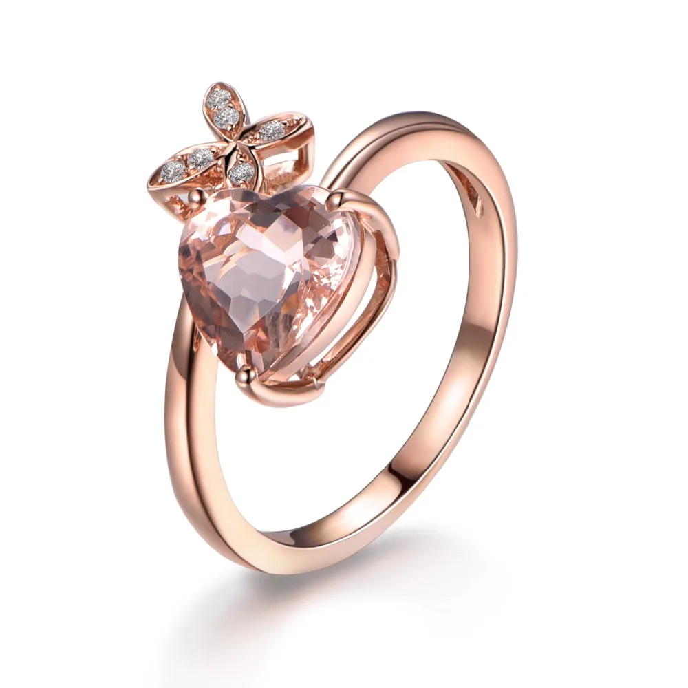 Myray 8 мм в форме сердца натуральный розовый морганит под старину Винтаж 14 К розовое золото Обручение обручальное кольцо Юбилей Для женщин