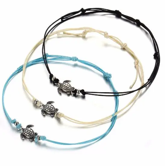 

Wax String Turtle Charm Anklets Adjustable Sandals Beach Summer Foot Jewelry 3 Colors Multi-layer Boho Anklets Best Friend Gift