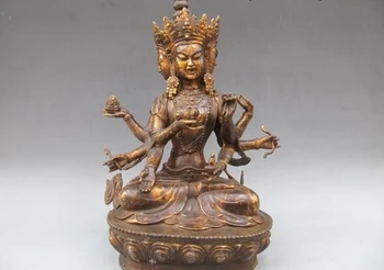 

USPS to USA S1130 19"classical Old Bronze Three Face Head Eight Arm Hands Buddha Kwan-Yin Statue