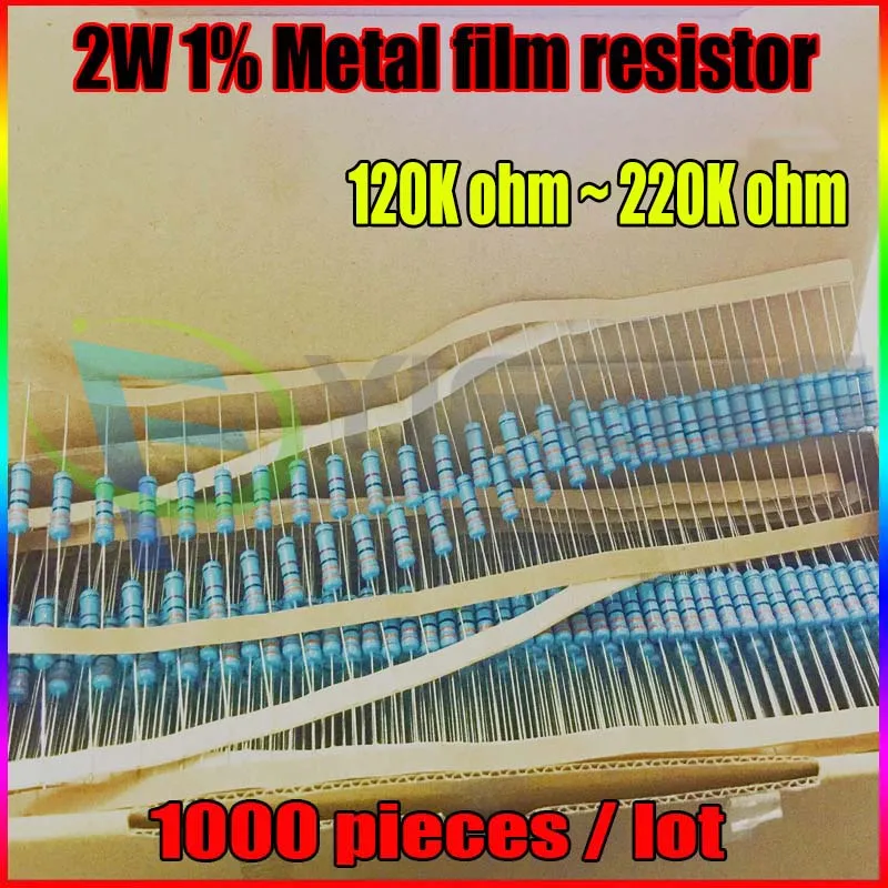 Новый 1000 шт. 2 Вт 1% R Металл Плёнки резистор 120 К 150 К 180 К 200 К 220 К ом rohs