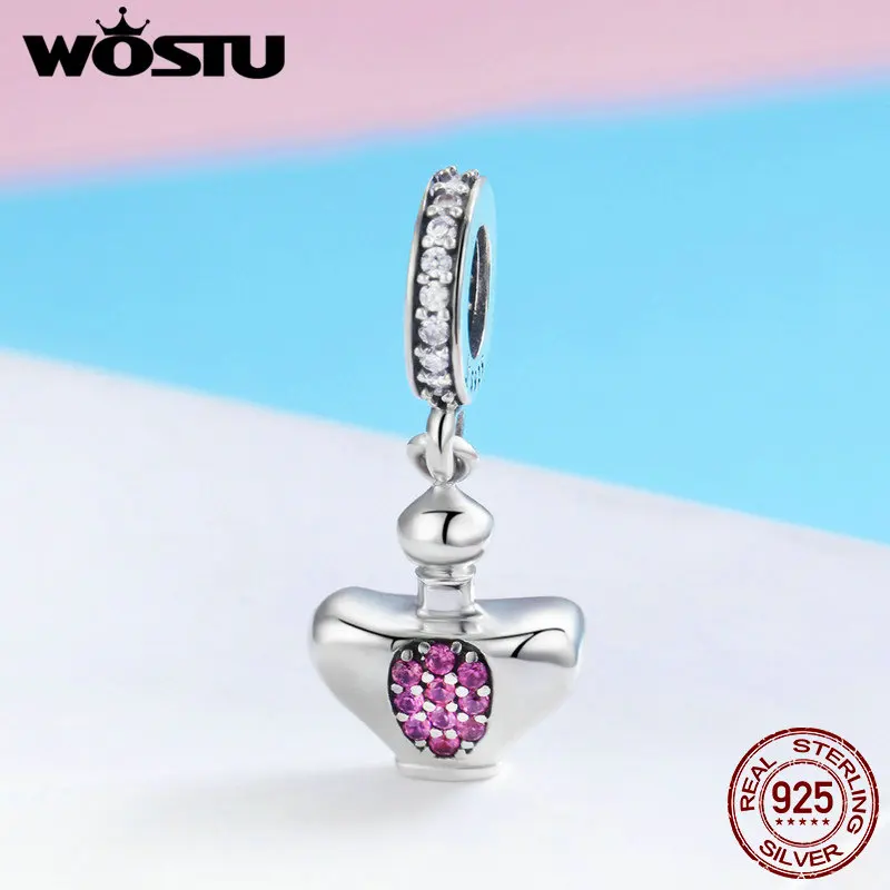 

WOSTU 100% 925 Sterling Silver Heart Favorite Perfume Shape Pendant Charms fit Original Women Bracelet Fashion Jewelry FIC786